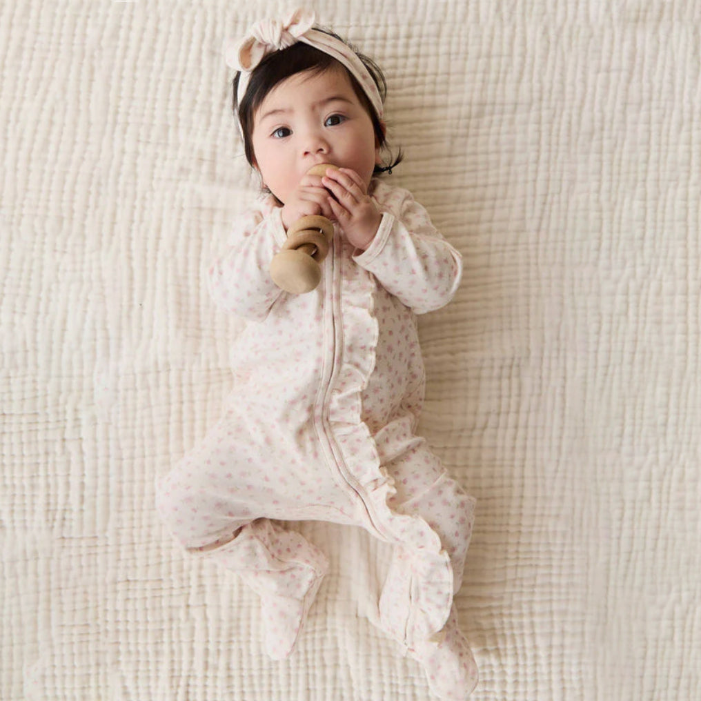 2PCS Cheerful Floral Printed Ruffle Zipper Baby Jumpsuit