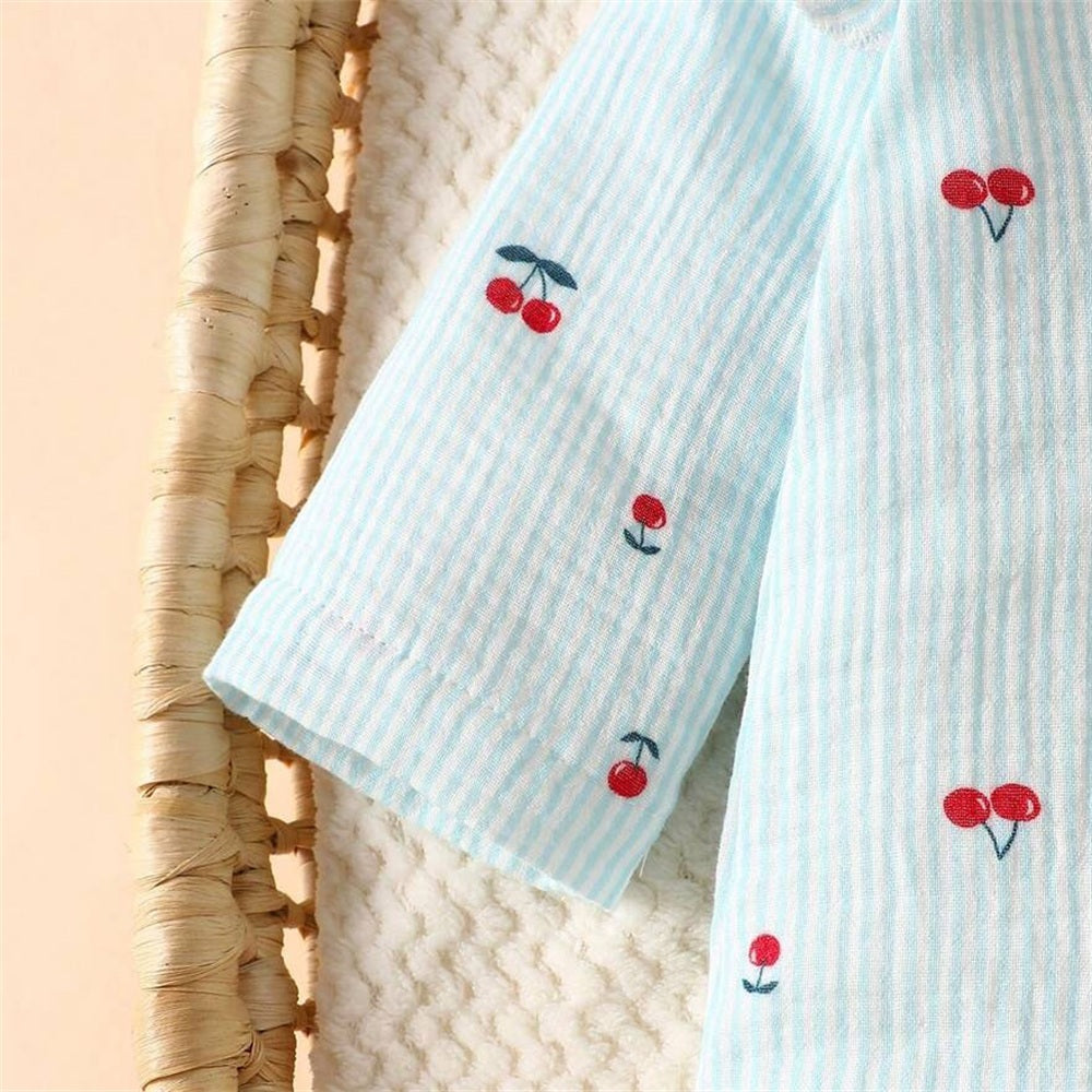 2PCS Lovely Cherry Printed Long Sleeve Baby Jumpsuit