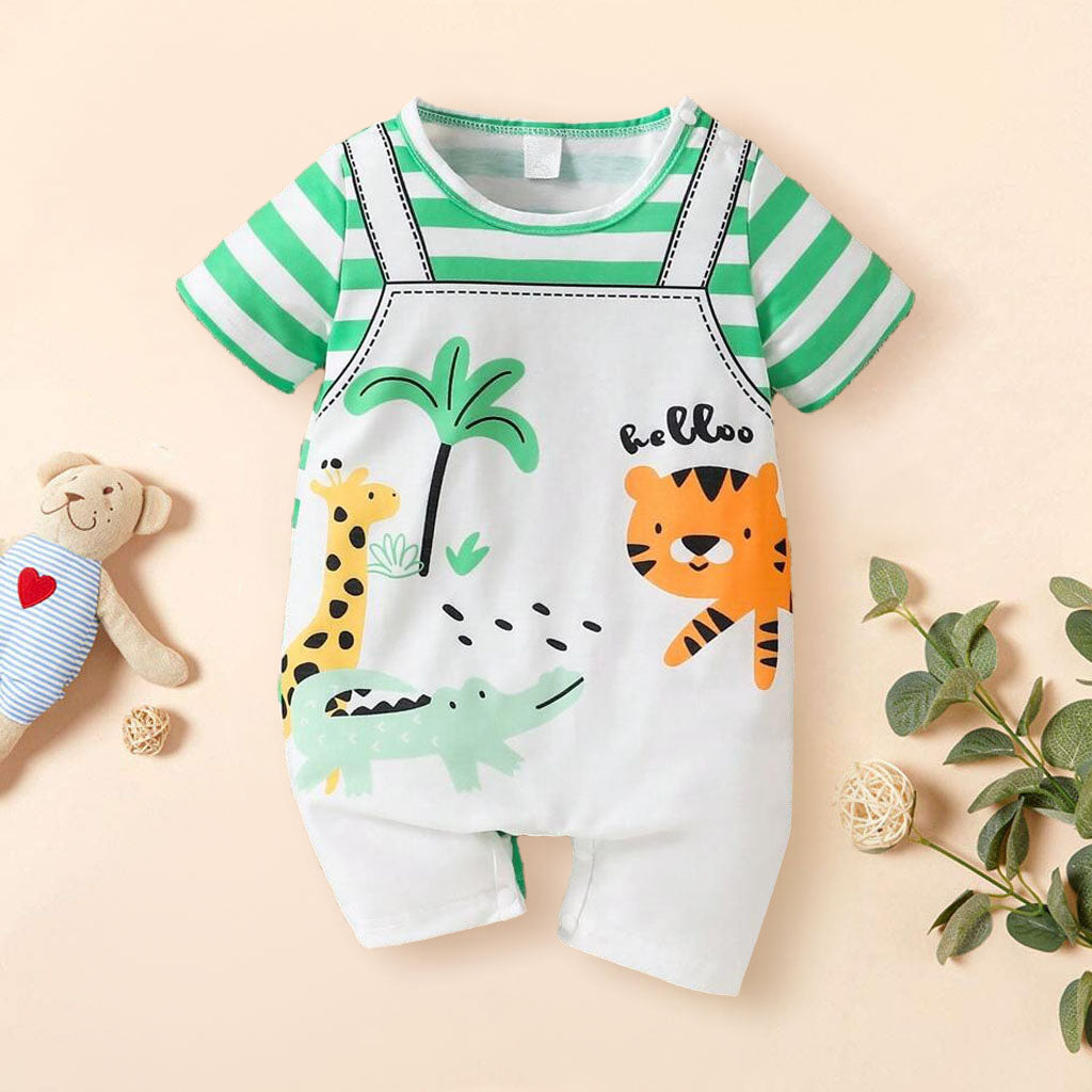 Casual Animal Print Striped Short Sleeve Jumpsuit