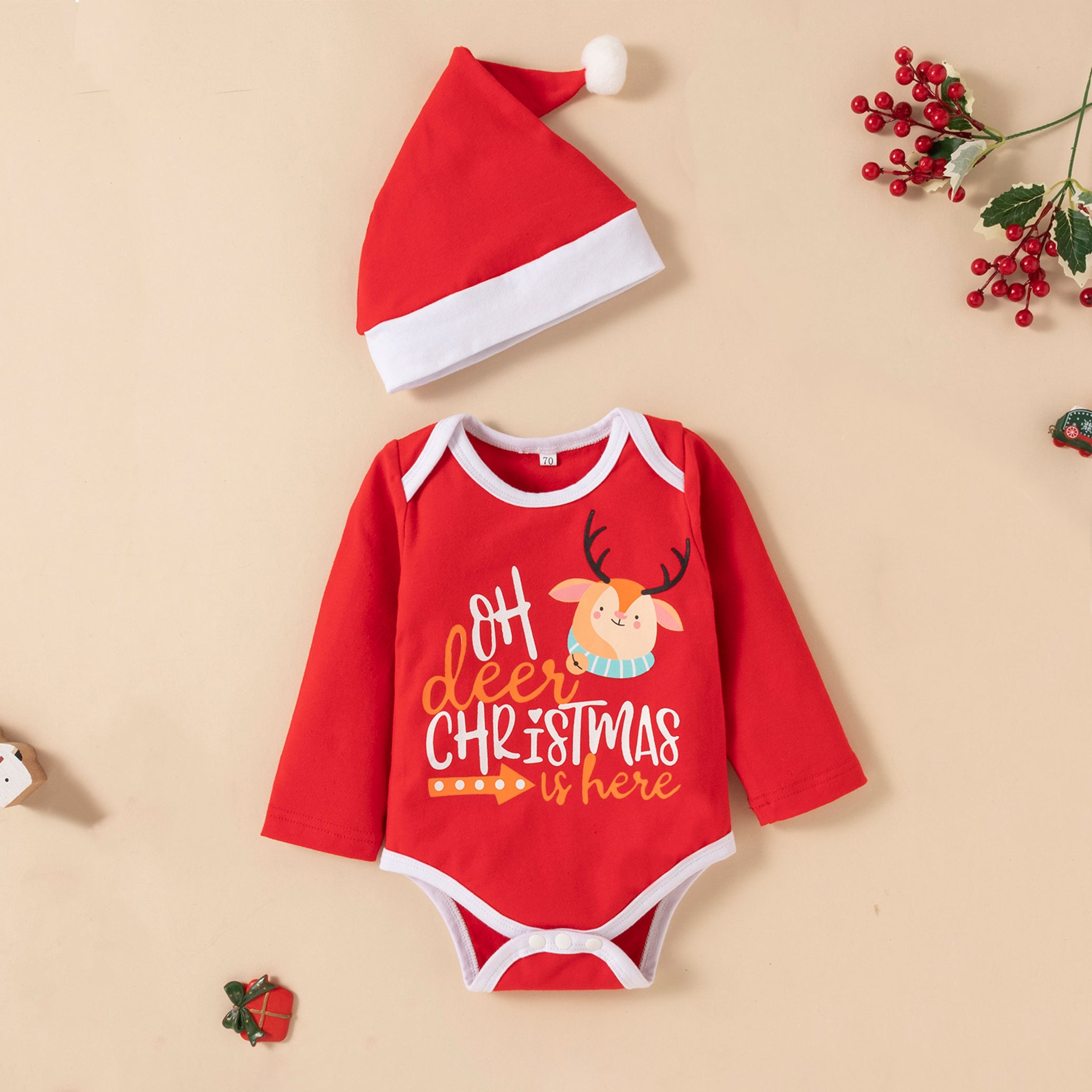 3PCS Oh Deer Christmas Is Here Letter Deer Printed Baby Set