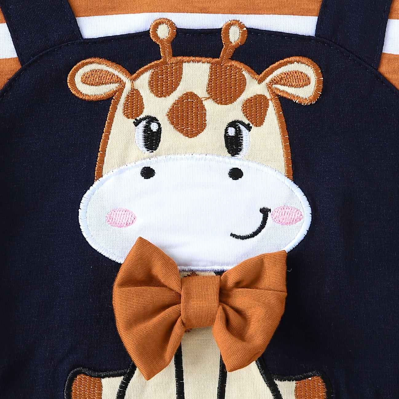 Casual Giraffe Embroidered Striped Print Short Sleeve Baby Jumpsuit