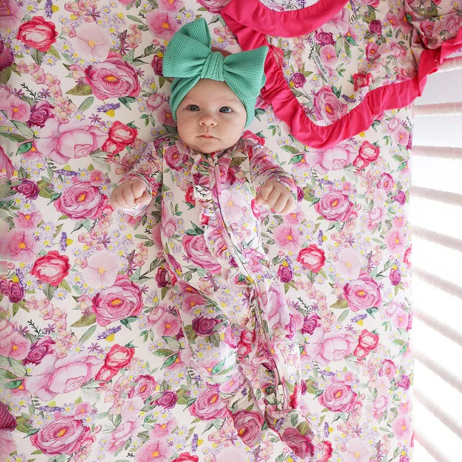 Allover Cheerful Floral Printed Ruffle Zipper Baby Jumpsuit