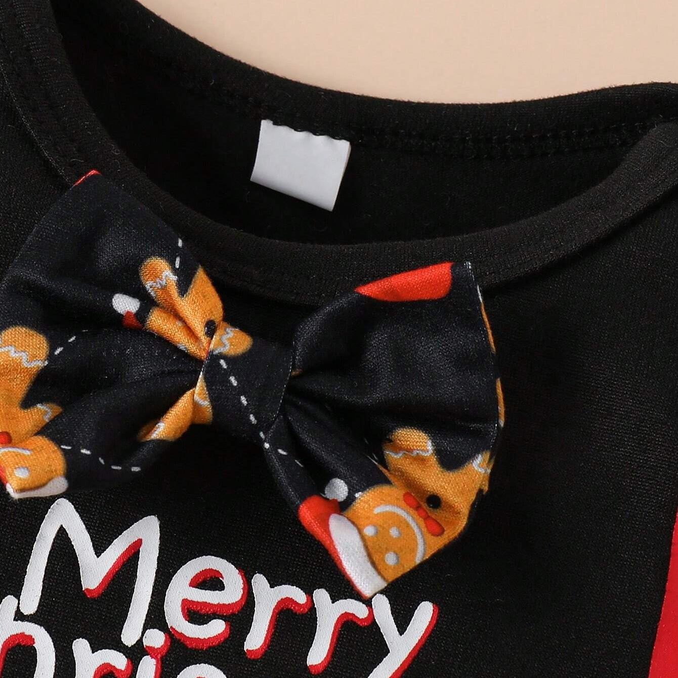 3PCS Merry Christmas Gingerbread Printed Long Sleeve Baby Set