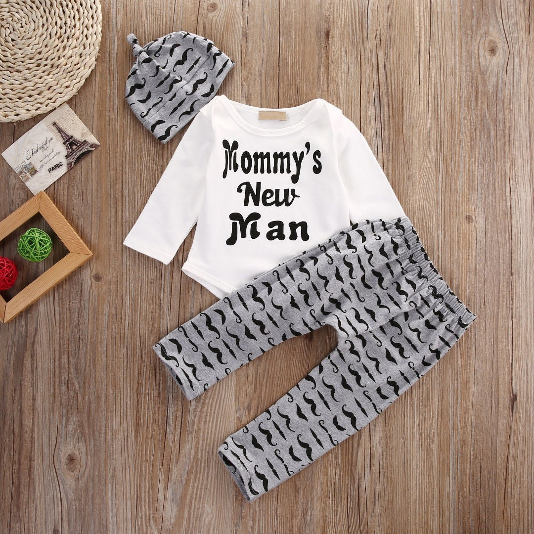 3PCS Mommy's New Man Romper with Pants Set