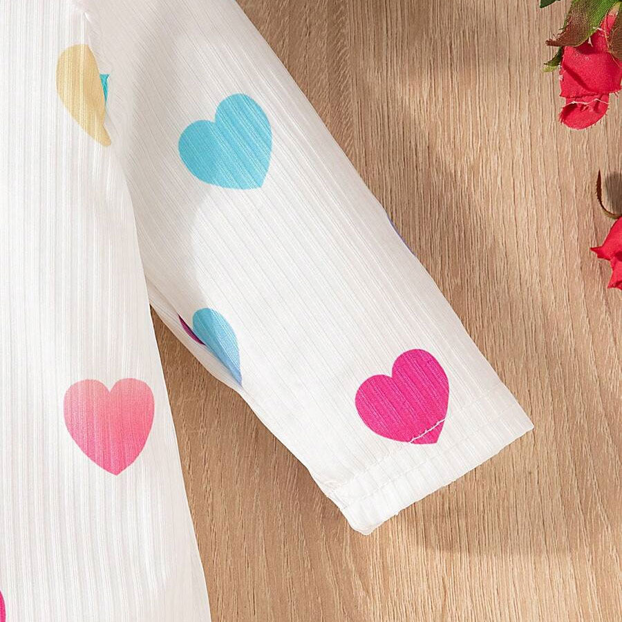 2PCS Dreamy Allover Heart Print Long Sleeve Baby Jumpsuit