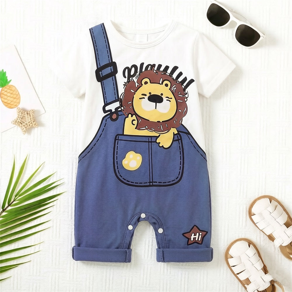Summer Casual Lion Printed Short Sleeve Baby Jumpsuit
