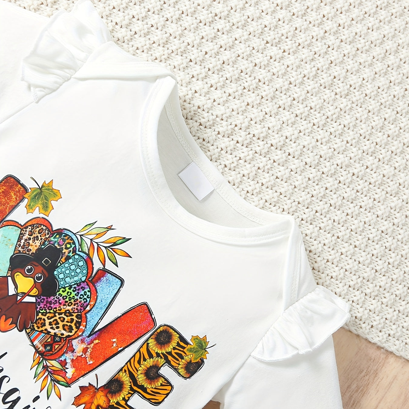 3PCS Love Thanksgiving Letter Turkey And Leaf Printed Baby Set