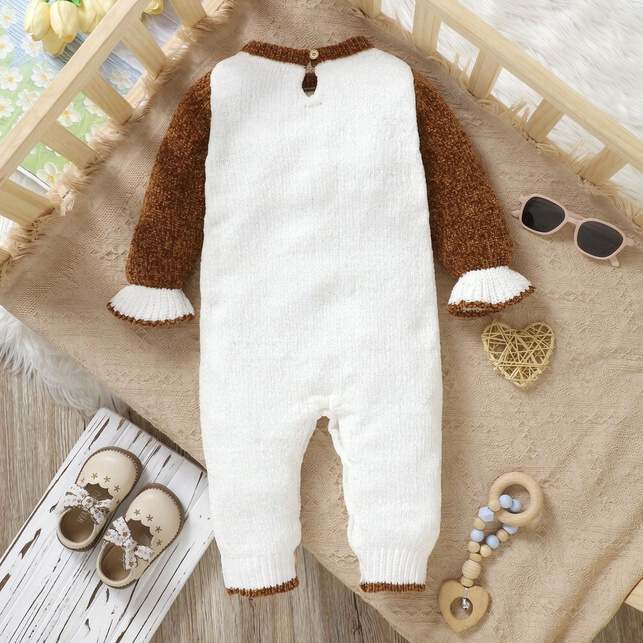 Cozy Heart Printed Long Sleeve Knit Baby Jumpsuit