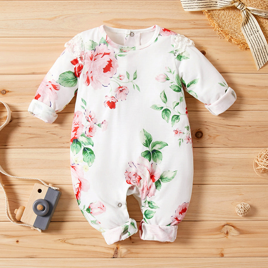 Stylish Cute Floral Printed Long Sleeve Baby Jumpsuit