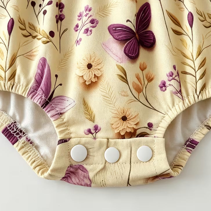 Sweet Butterfly Floral Print Long Sleeve Baby Girl Romper