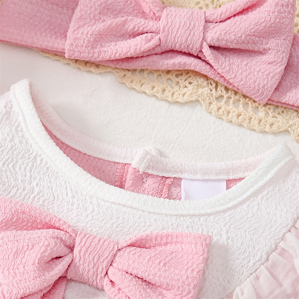 2PCS Sweet Solid Color Bubble Sleeve Mesh Baby Romper