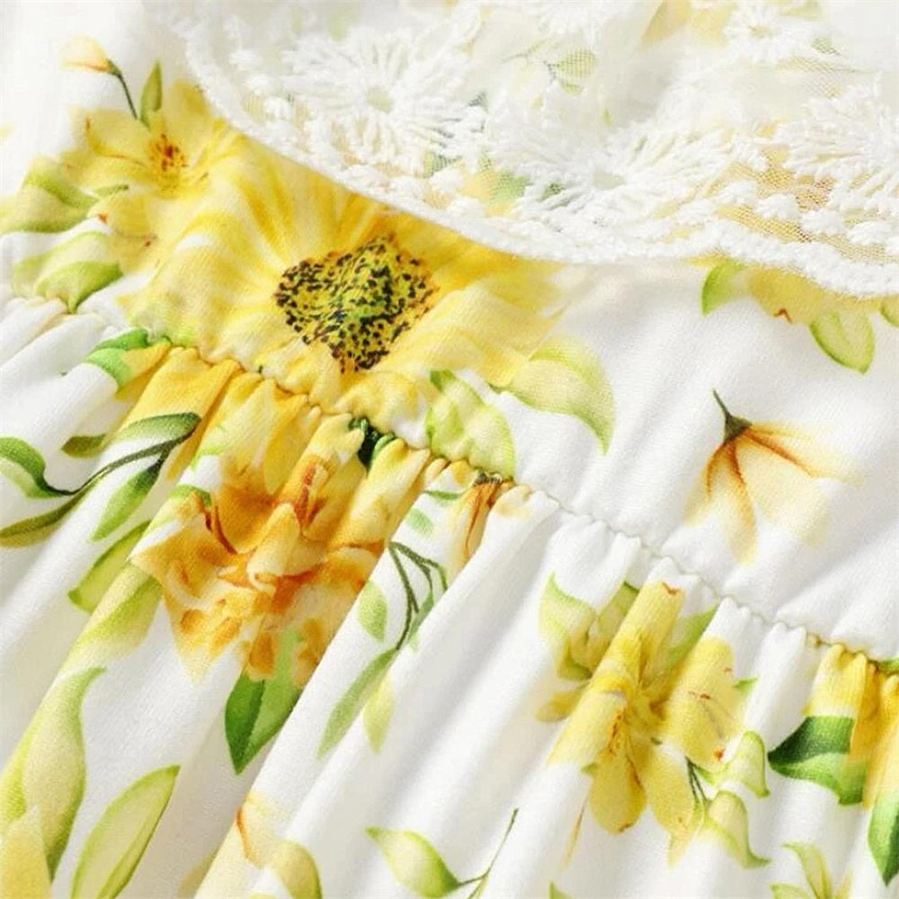 Charming Sunflower Print Flutter Sleeve Baby Jumpsuit