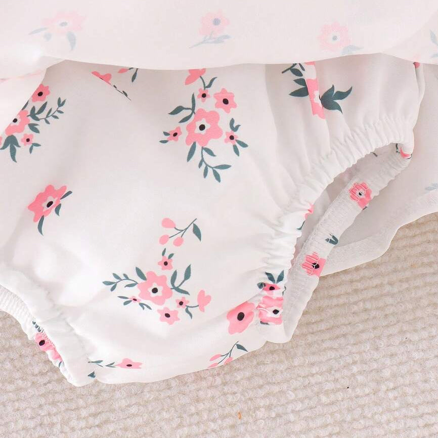Comfy Floral Printed Flutter Sleeve Baby Romper