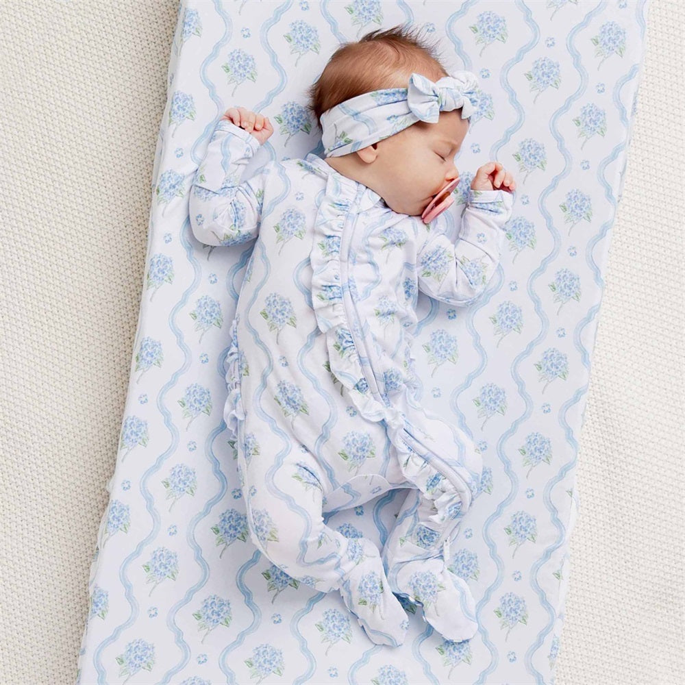 2PCS Casual Floral Printed Long Sleeve Frill Trim Zip Baby Jumpsuit
