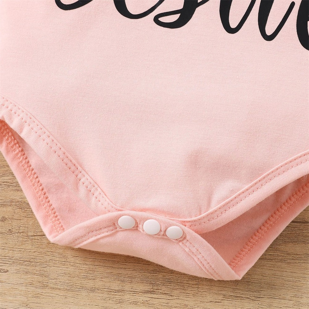 3PCS Mama's Bestie Letter Floral Printed Short Sleeve Baby Set