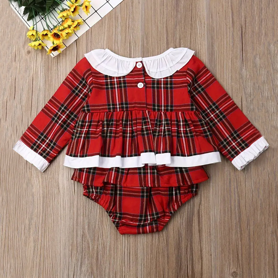 Christmas Plaid Printed Plaid Long Sleeve Baby Romper