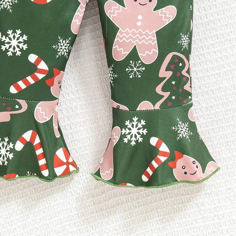 3PCS Candy Cane Cutie Letter Christmas Gingerbread Printed Baby Set