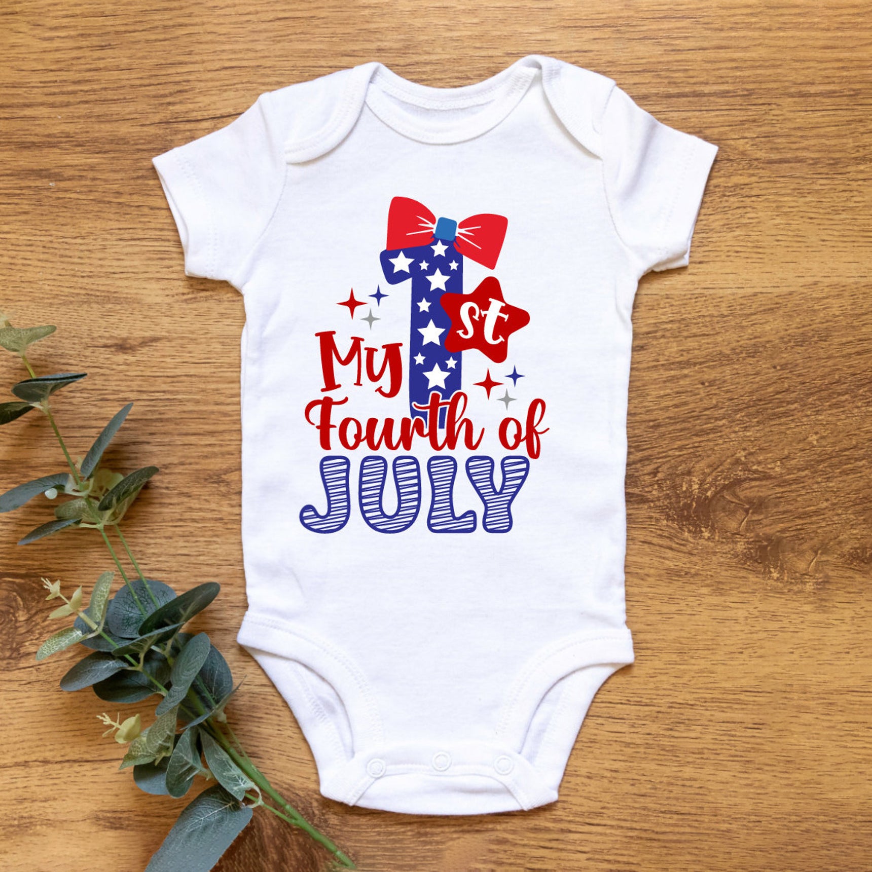 My 1st Fourth Of July Letter Printed Short Sleeve Baby Romper