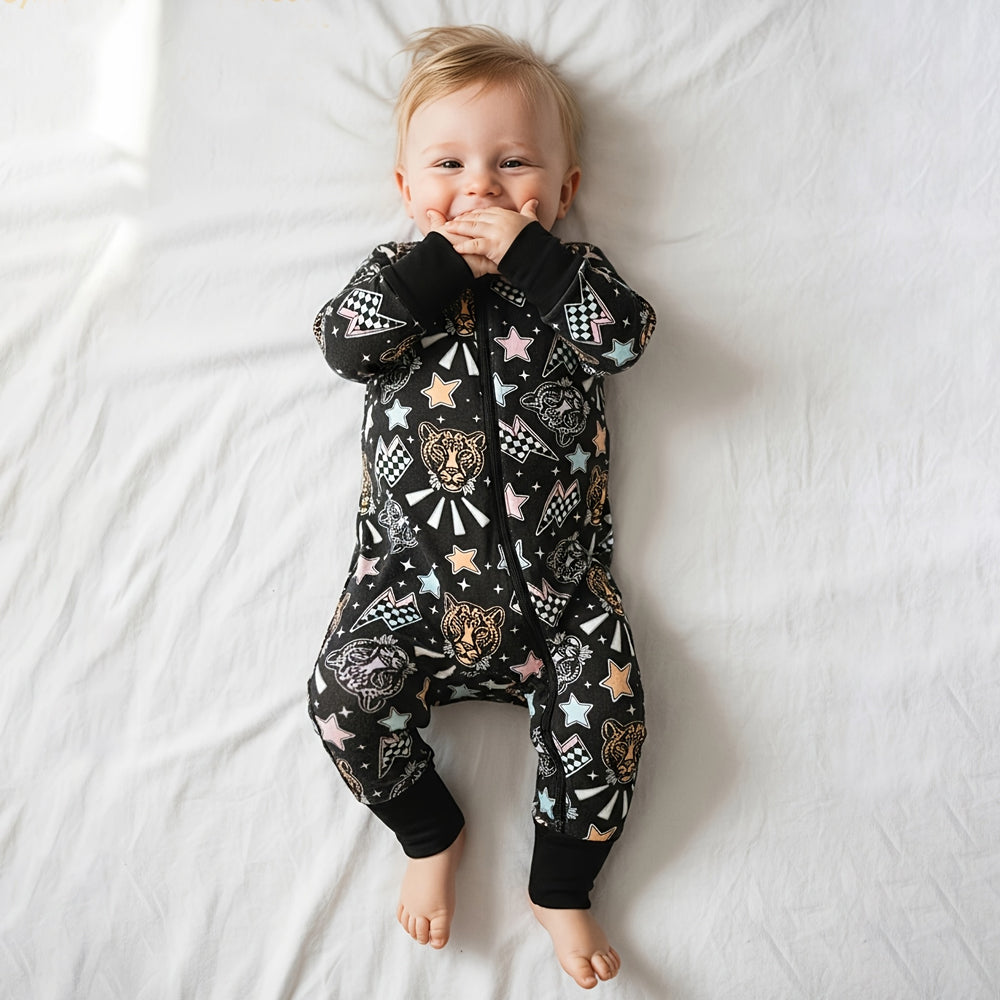 Cool Leopard Star Printed Long sleeve Baby Jumpsuit