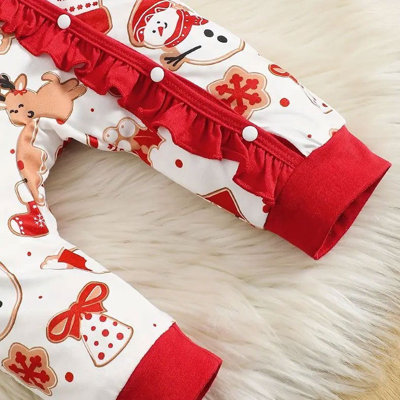2PCS Cute Christmas Pattern Print Long Sleeve Baby Girl Jumpsuit