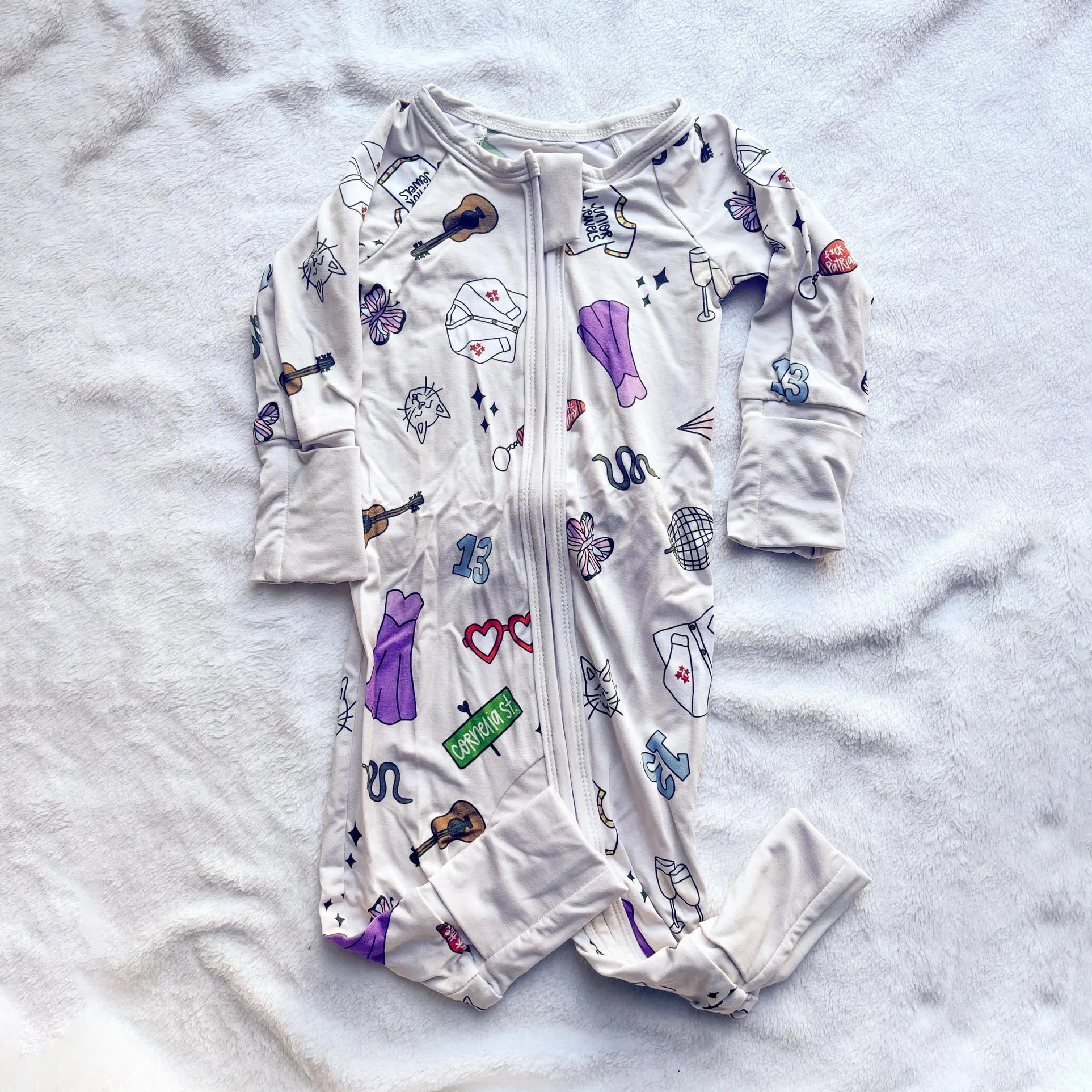Doodles Printed Zipper Bamboo Viscose Baby Jumpsuit