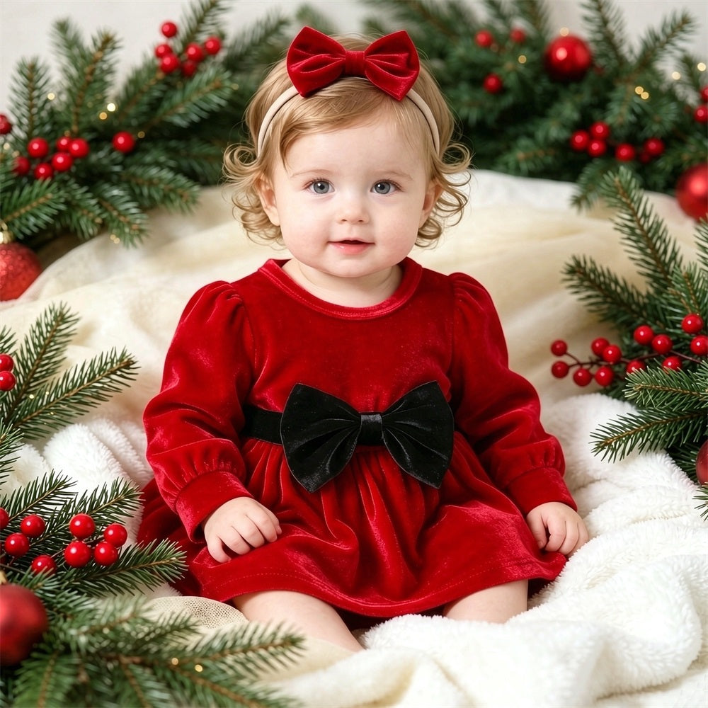 2PCS Color Block Long Sleeve Baby Girl Velvet Romper