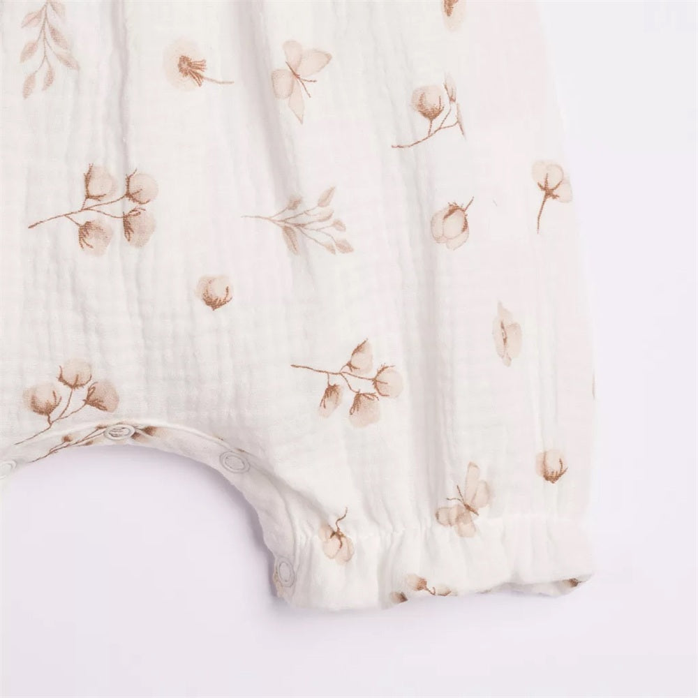 Cheerful Floral Print Flutter Sleeve Baby Girl Jumpsuit