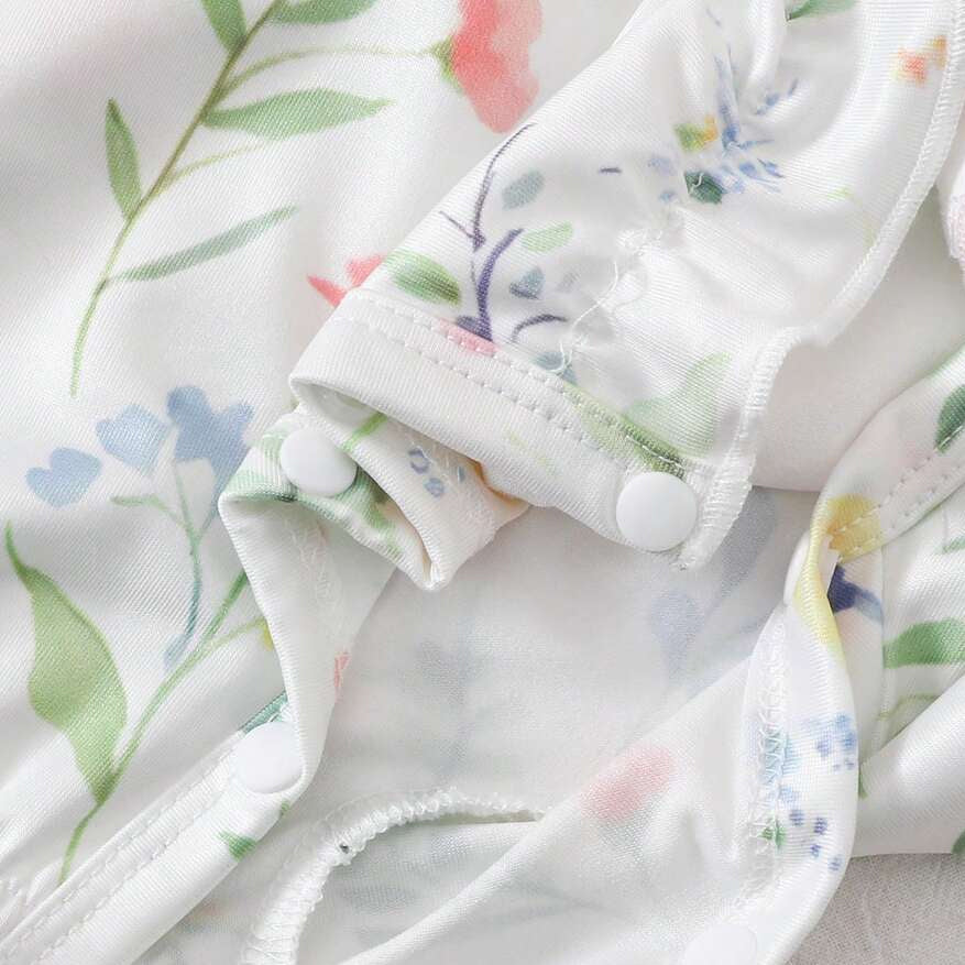 2PCS Fresh Floral & Plant Printed Short Sleeve Baby Jumpsuit