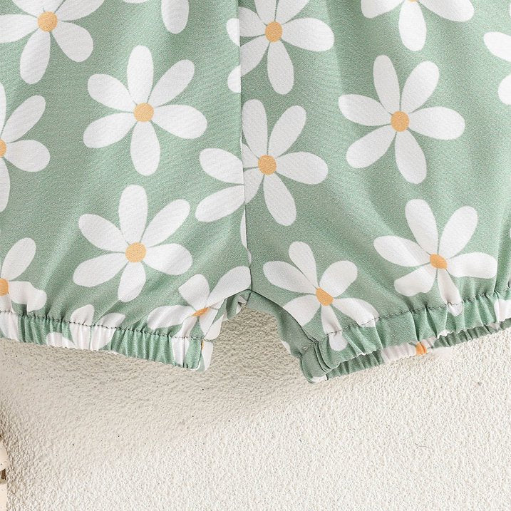2PCS Sweet Floral Print Bow Flutter Sleeve Baby Set