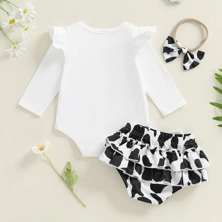 3PCS Moo Letter Cow Printed Baby Set