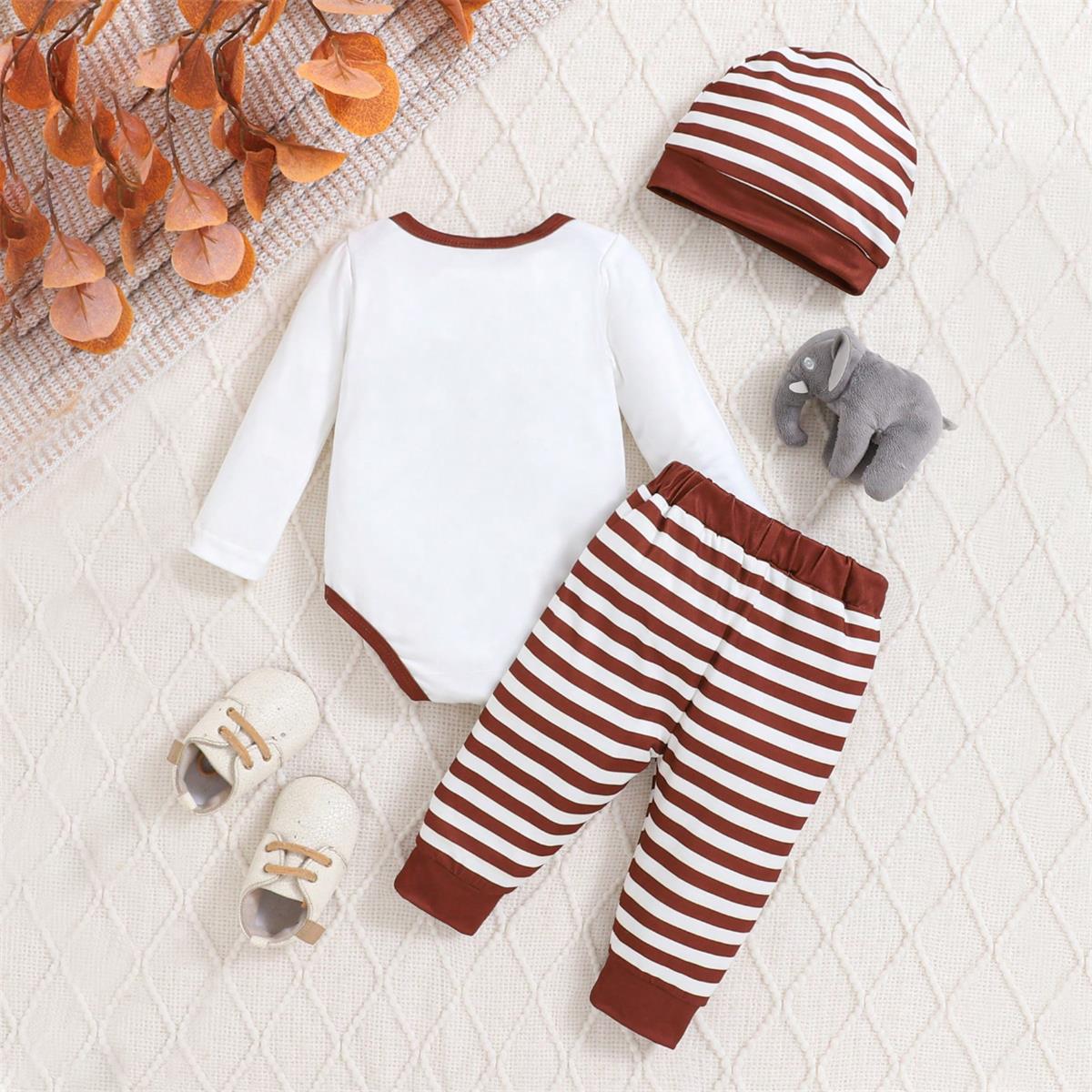 3PCS Comfy Elephant Stripe Printed Short Sleeve Baby Set