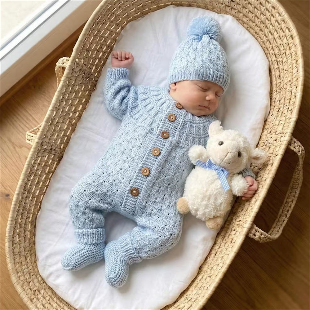 2PCS Casual Solid Color Knit Long Sleeve Baby Jumpsuit