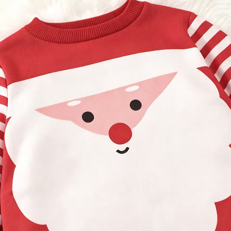 2PCS Sweet Santa Stripe Print Long Sleeve Baby Christmas Jumpsuit