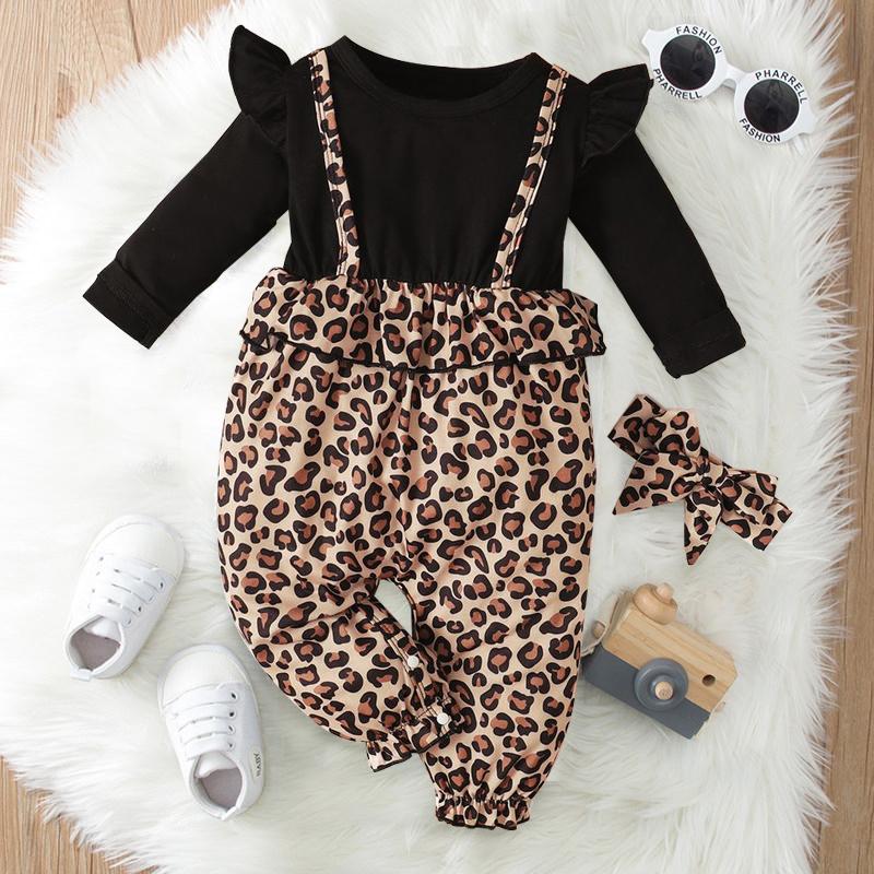 2PCS Pretty Leopard Printed Baby Jumpsuit