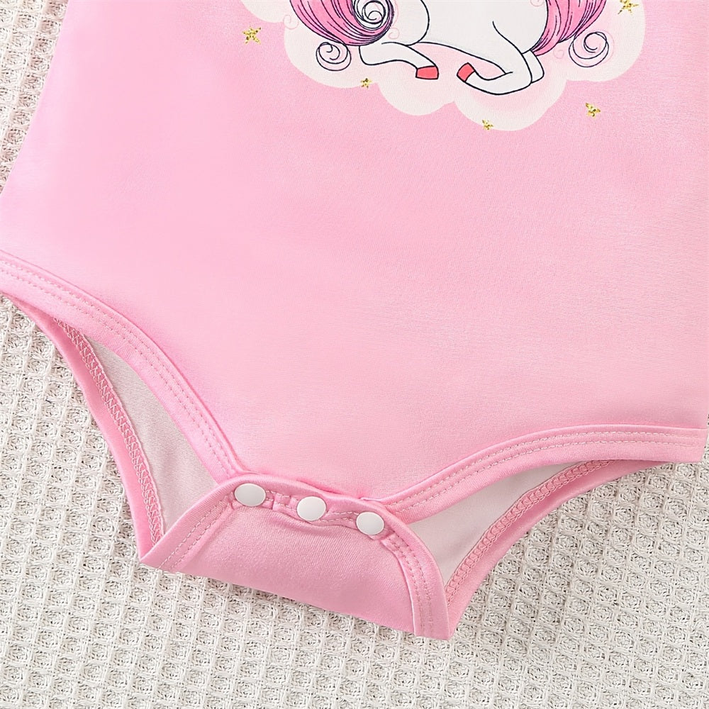 2PCS Lovely Pony Print Flutter Sleeve Baby Girl Set
