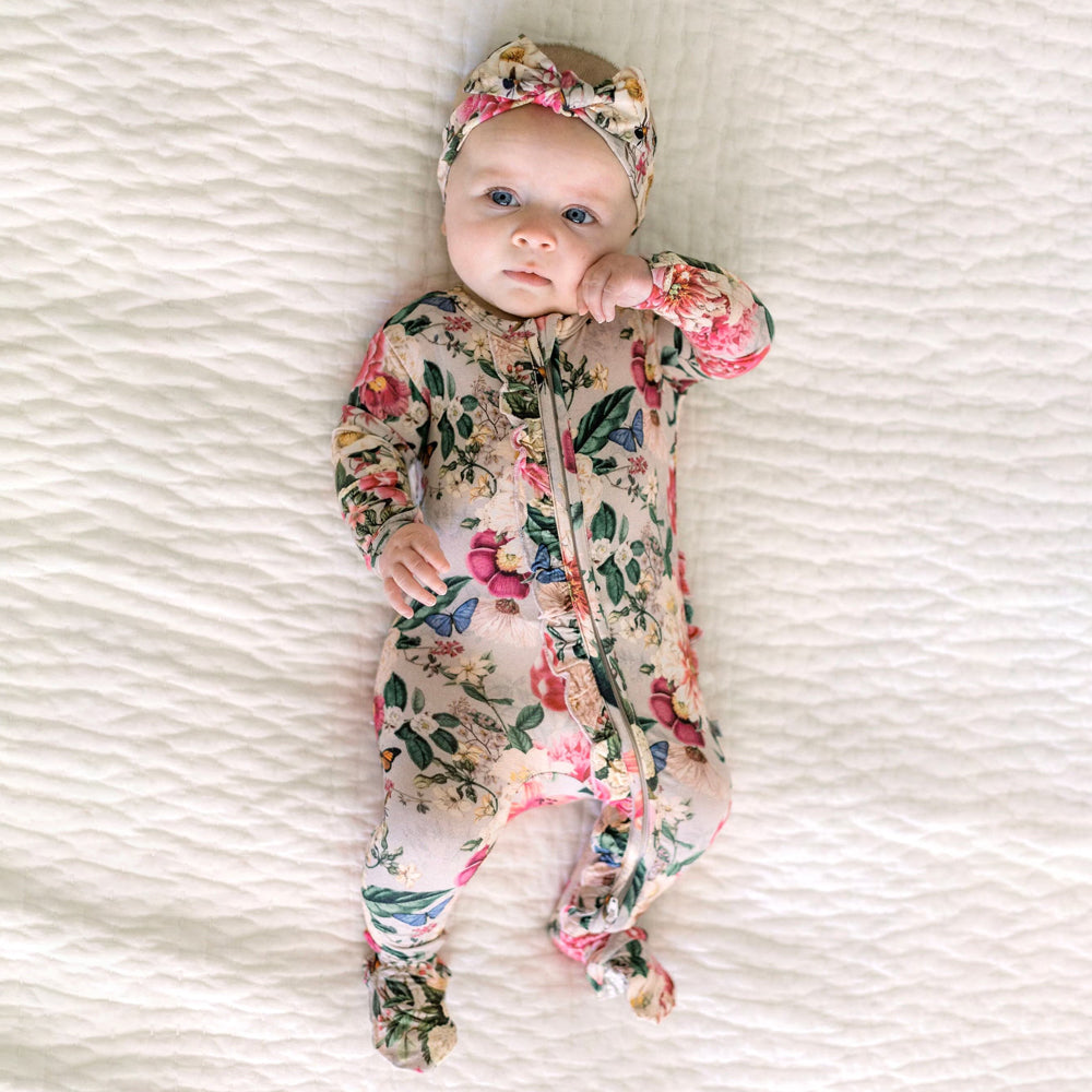 2PCS Grace Floral Print Zipper Long Sleeve Baby Jumpsuit