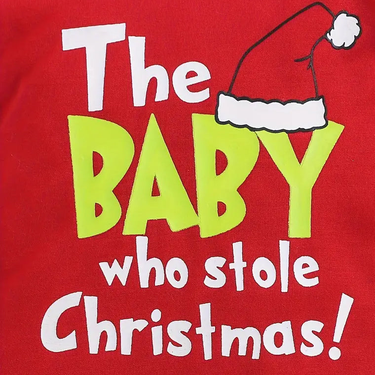 2PCS The Baby Who Stole Christmas Letter Printed Long Sleeve Baby Set