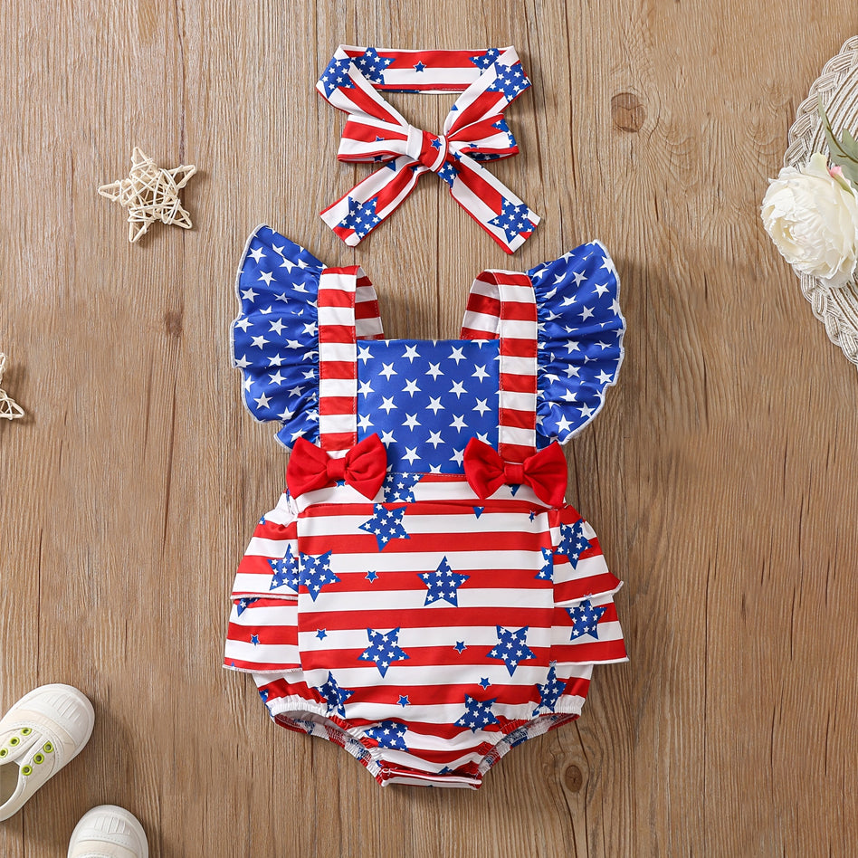 2PCS Independence Day Style Printed Sleeveless Baby Romper