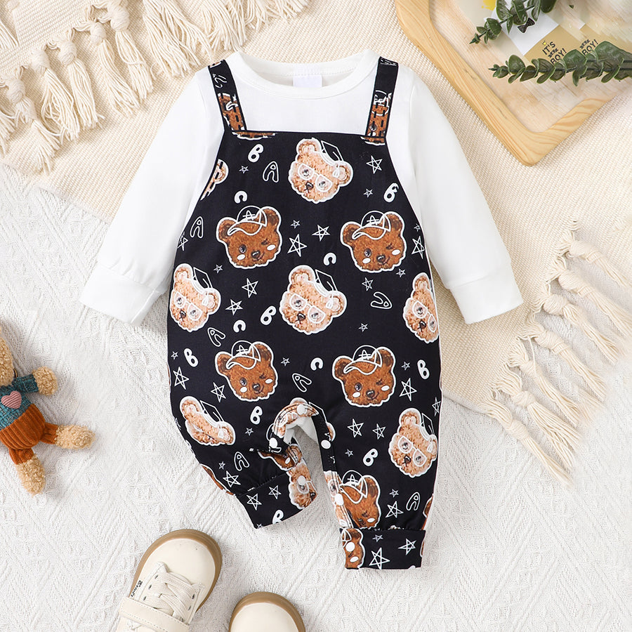 Casual Cute Bear Printed Long Sleeve Baby Jumpsuit