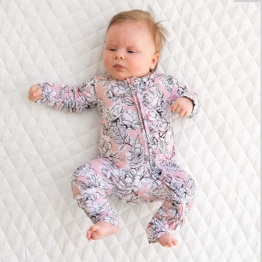 Allover Graceful Floral Printed Zipper Baby Jumpsuit