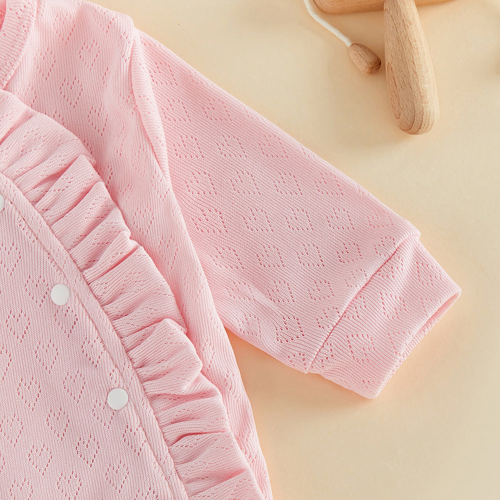 2PCS Sweet Solid Color Long Sleeve Ruffle Baby Jumpsuit