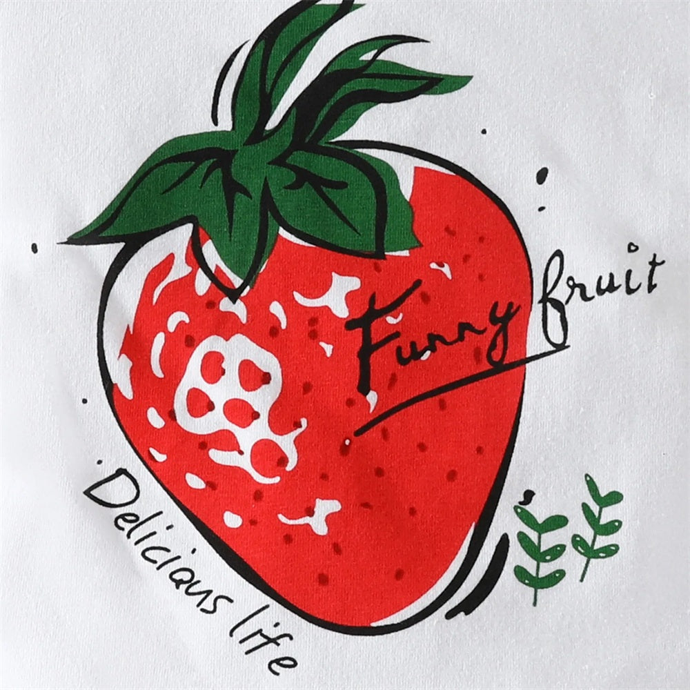 3PCS Sweet Strawberry Printed Ruffled Short Sleeve Baby Set