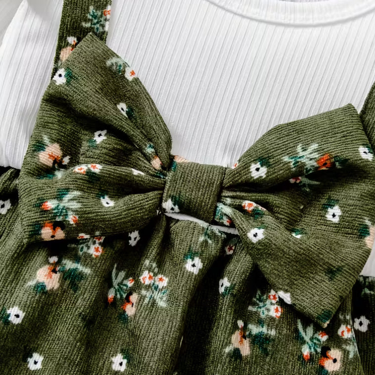 2PCS Cheerful Floral Printed Long Sleeve Baby Girl Jumpsuit