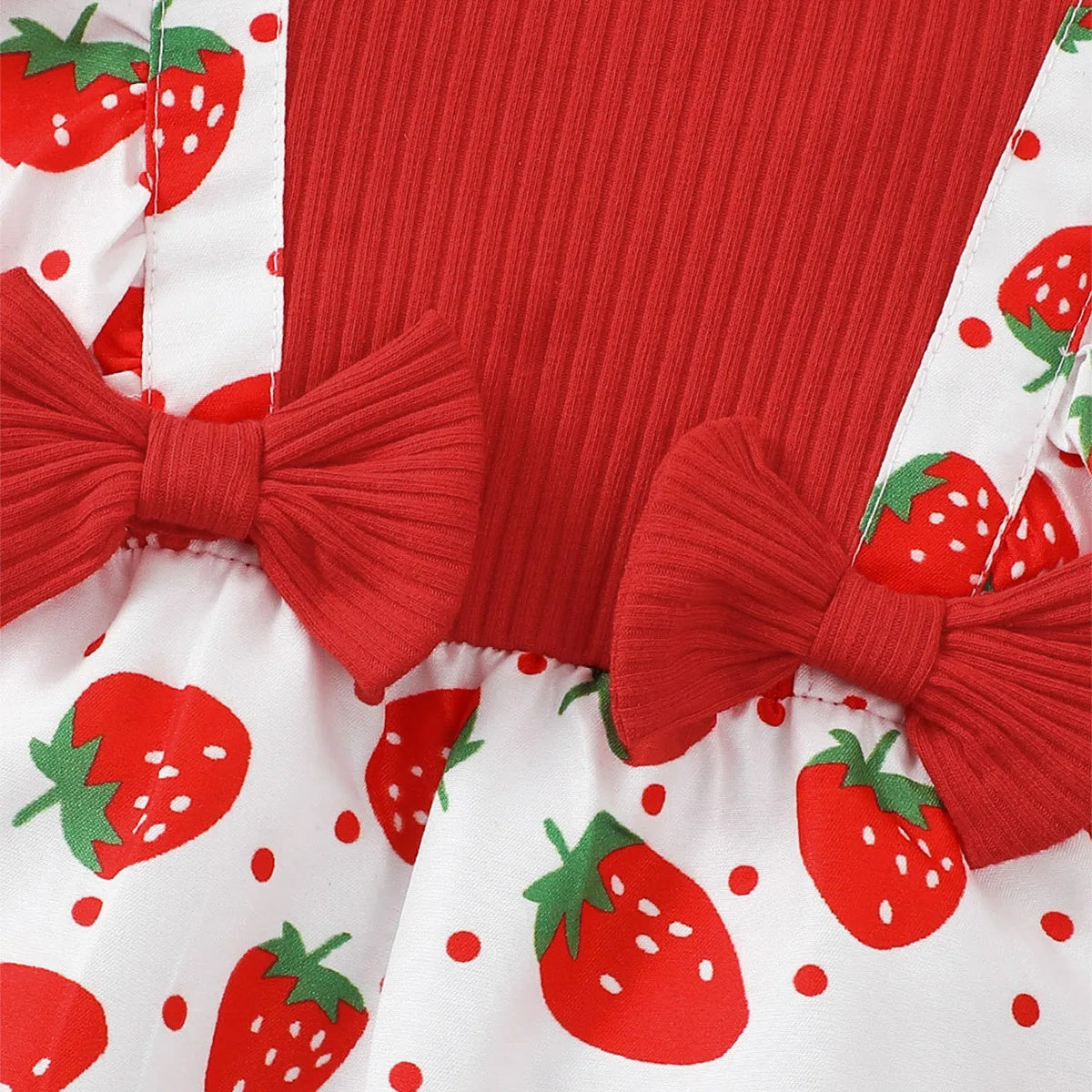 2PCS Sweet Strawberry Print Short Sleeve Baby Jumpsuit