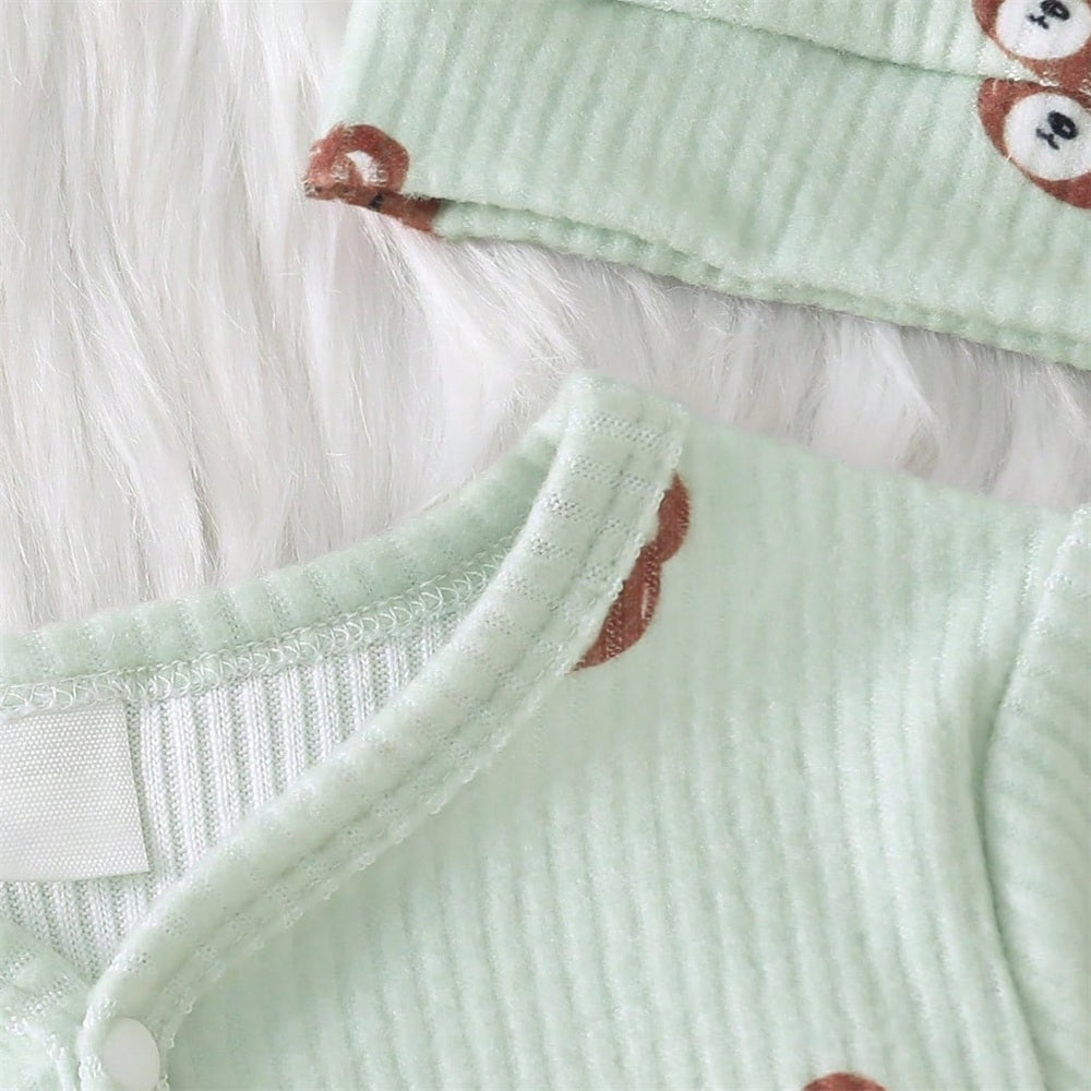 2PCS Lovely Bear Printed Long Sleeve Baby Jumpsuit