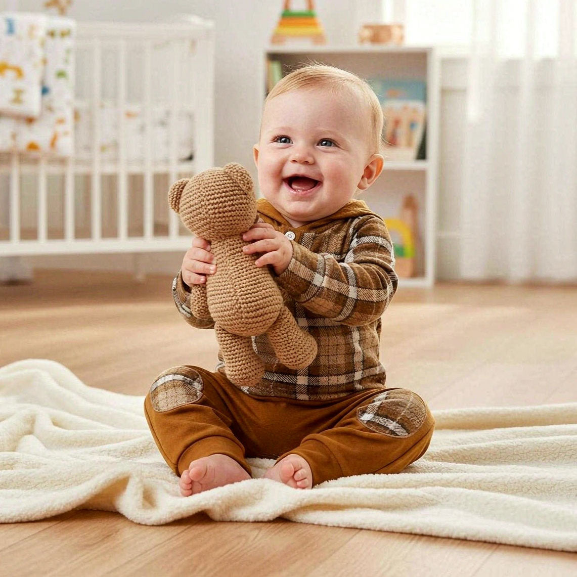 2PCS Dapper Plaid Printed Long Sleeve Hooded Baby Boy Set