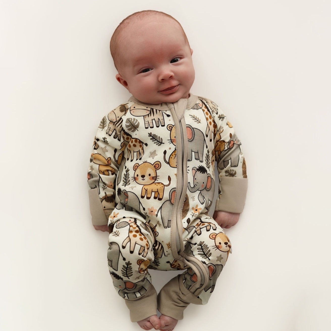 Adorable Animal Print Long Sleeve Zipper Baby Jumpsuit