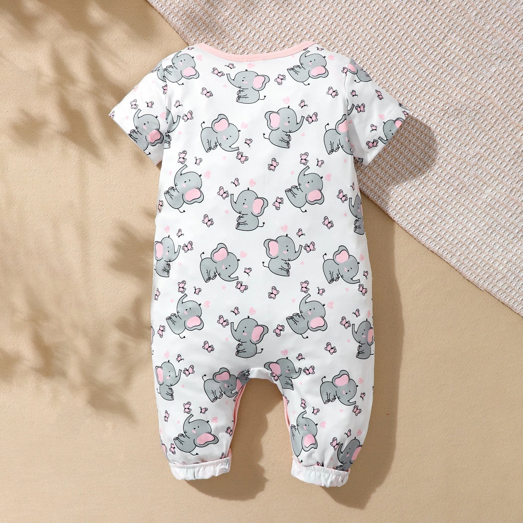 Cartoon Elephant Printed Short Sleeve Baby Jumpsuit