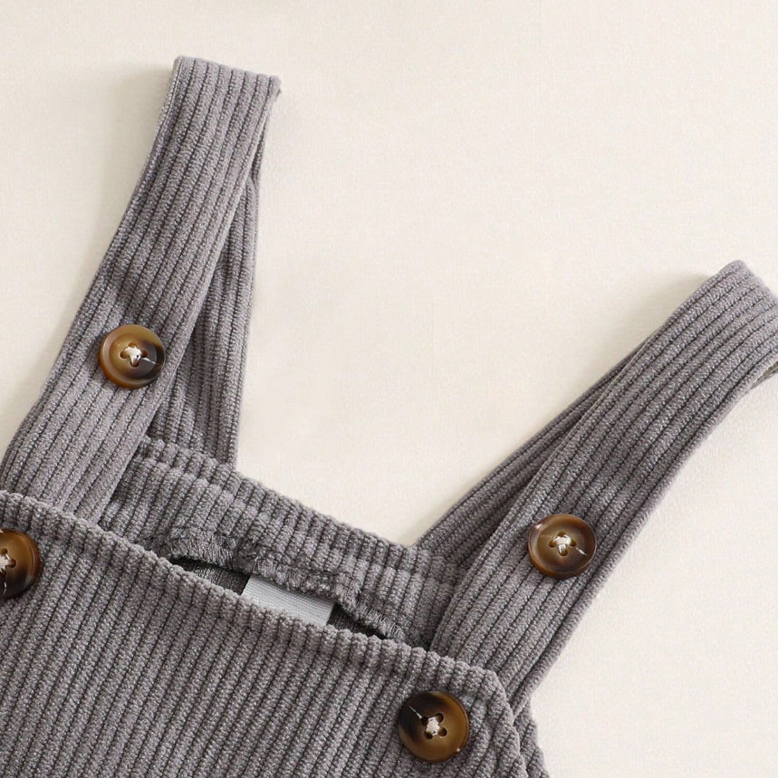 2PCS Mama's Little Man Letter Bear Print Overalls Baby Set