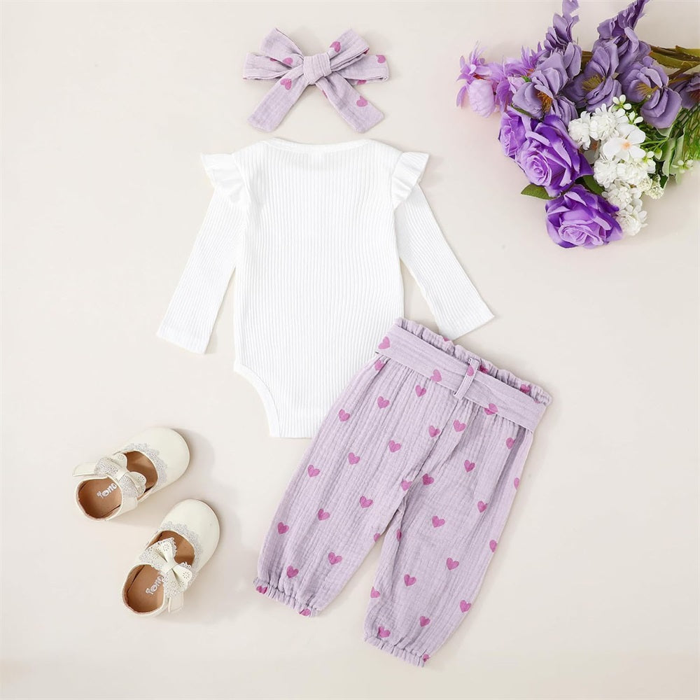 3PCS Cute Heart Print Long Sleeve Baby Set
